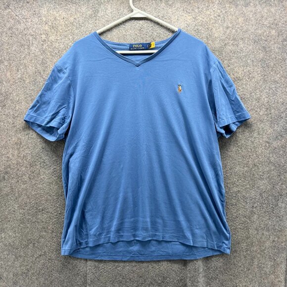 Polo Ralph Lauren Shirt Mens XL Blue Casual Tee Pony Logo V Neck Cotton - Picture 1 of 10